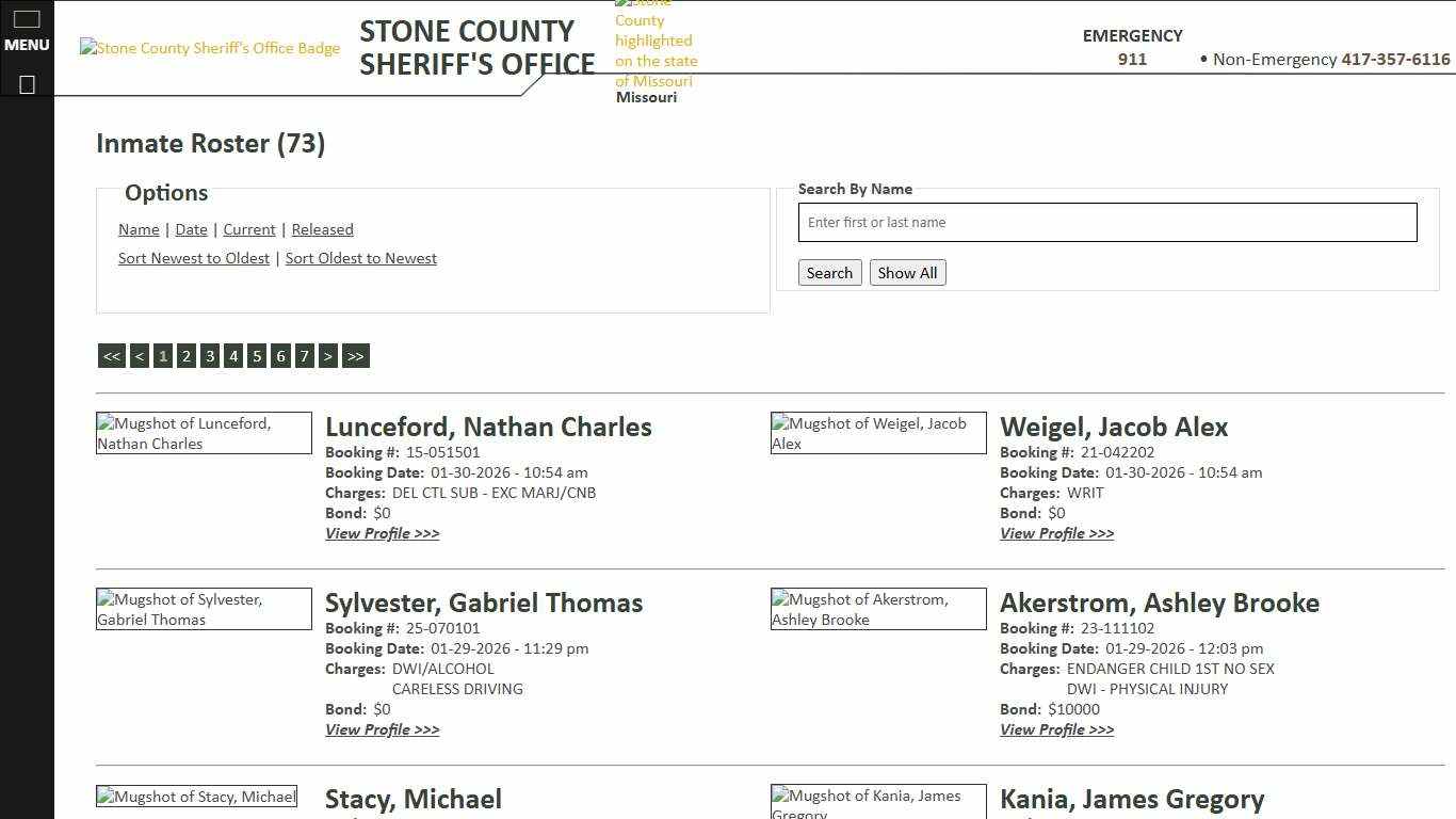 Inmate Roster - Current Inmates Booking Date Descending - Stone County Sheriff MO